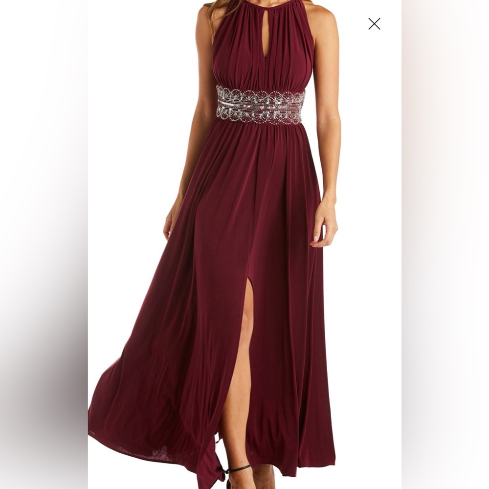R & M Richards Burgundy Maxi Dress